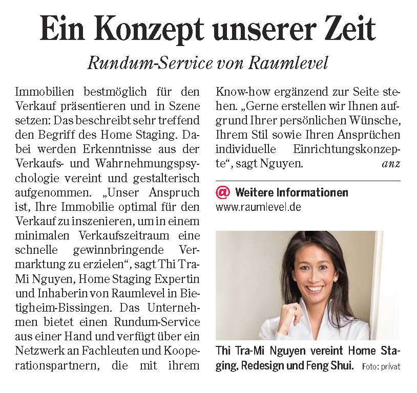 Heilbronner Stimme writes about home staging of Raumlevel